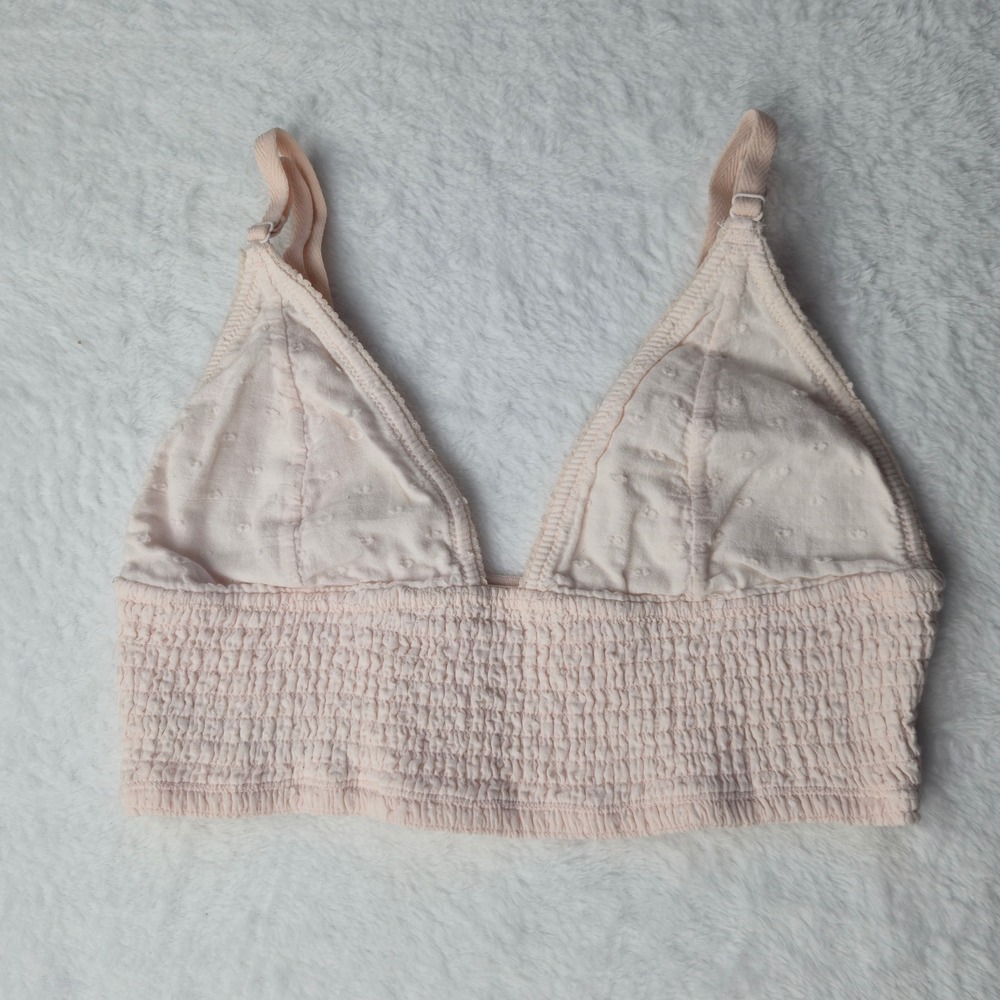 Intimately Free People Swiss Dot Smocked Bralette Peach Pink Cotton Small